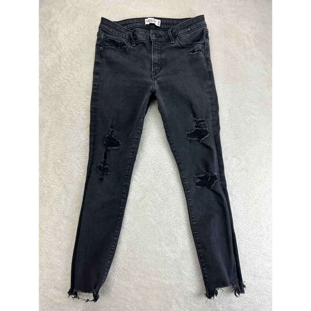 Abercrombie & Fitch The Super Skinny Ankle Jeans Womens 29/8R Black Distressed